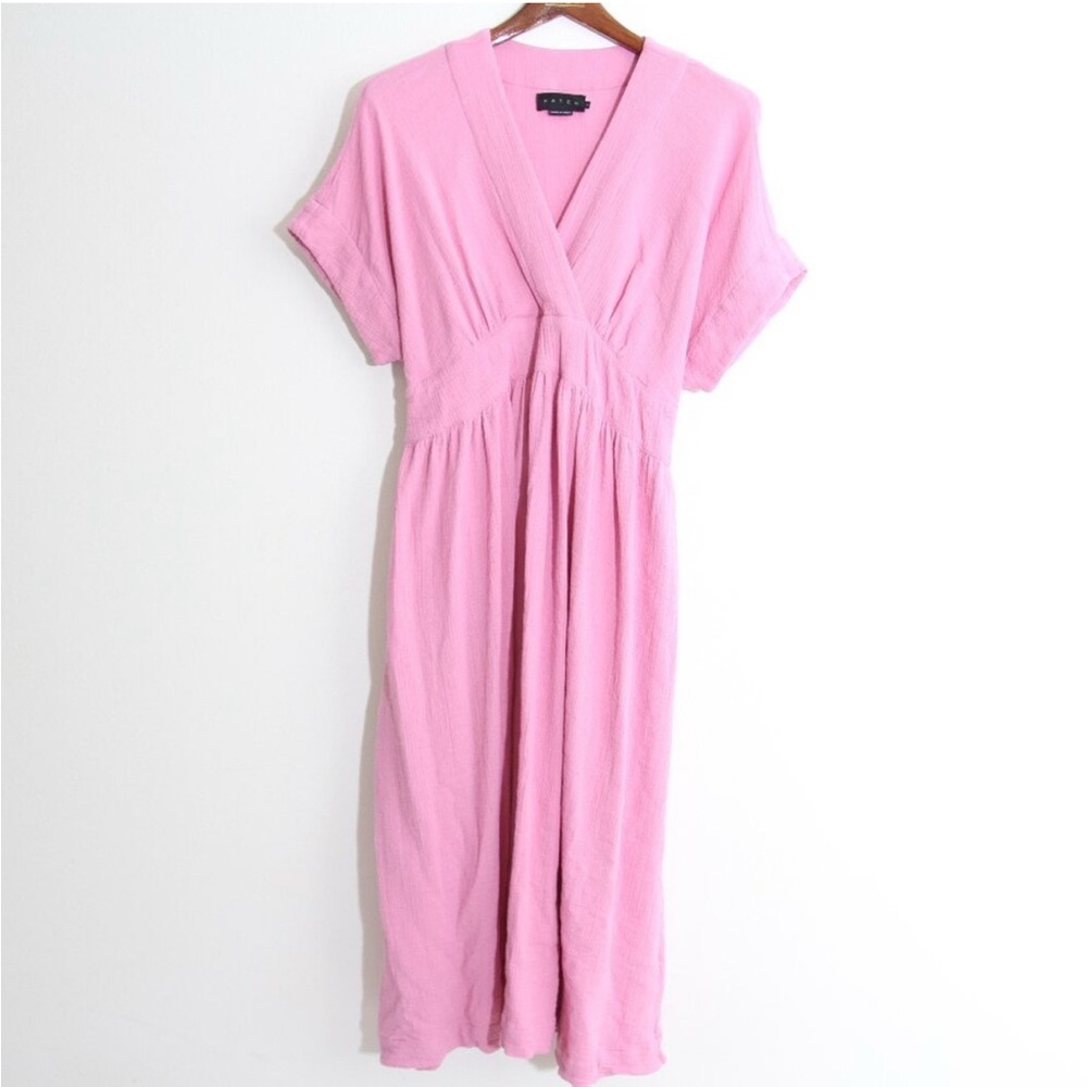 Hatch Maternity The Carolina Dress Orchid Pink Tie Waist Gauze Cotton Midi XL